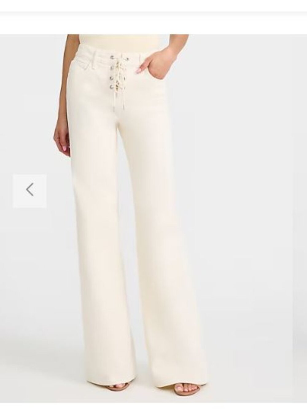 Express High Waisted Lace Up Relaxed Flare Ivory Jeans